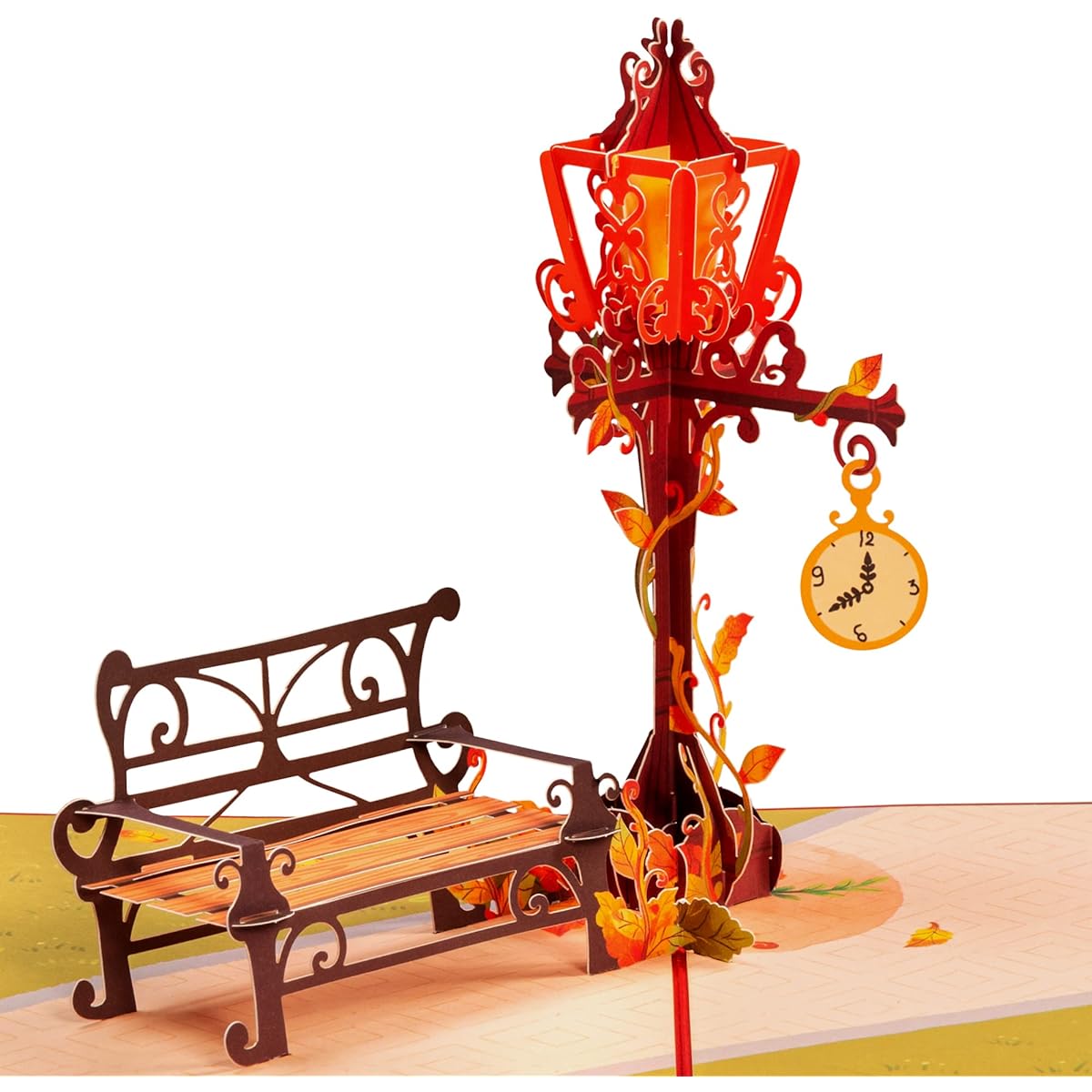 Paper Love 3D Autumn Lamppost Pop Up Cards - Handmade Pop Up Greeting Cards with Fall Thoughts, Thank You, Get Well Soon, for Any Occasion, 5" x 7", Envelope and Note Tag Included