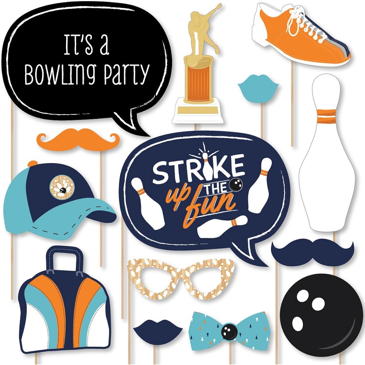 Big Dot of Happiness Strike Up The Fun Bowling Birthday Party Baby Shower Photo Booth Props Kit 20 Pieces