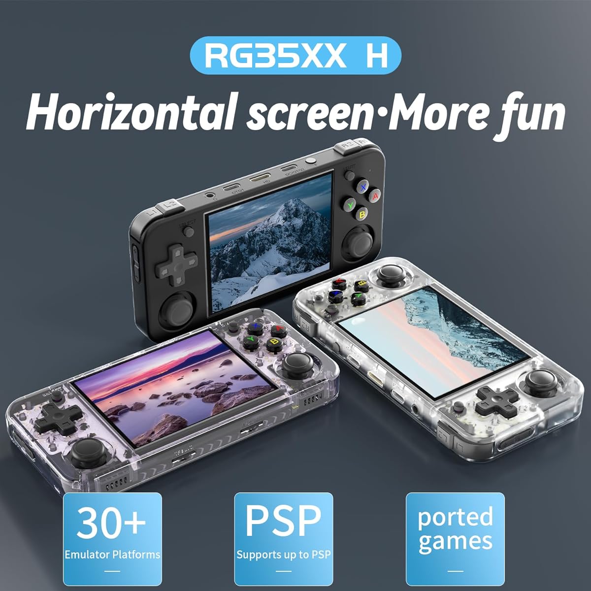 RG35XX H Retro Handheld Game Console 3.5 Inch IPS Screen Linux System Built-in 64G TF Card 5528 Games Support TV Output (Transparent White)