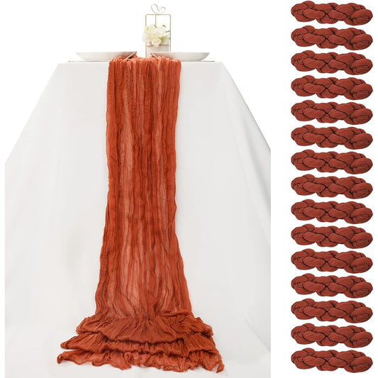 15 PCS Terracotta Cheesecloth Table Runner 10ft Boho Gauze Cheese Cloth Table Runner Rustic Sheer Runner 120 inch Long for Wedding Bridal Baby Shower Birthday Party Cake Table Decorations