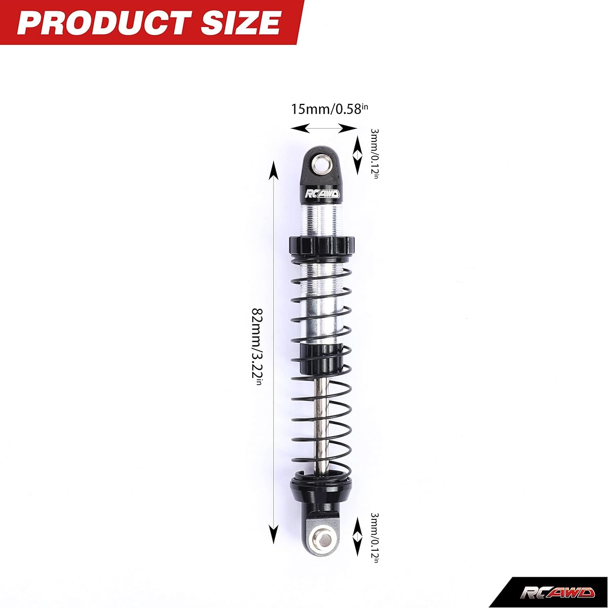 RCAWD Alloy Front Rear Shocks Axial 1/18 UTB18 Capra Trail Shock Black