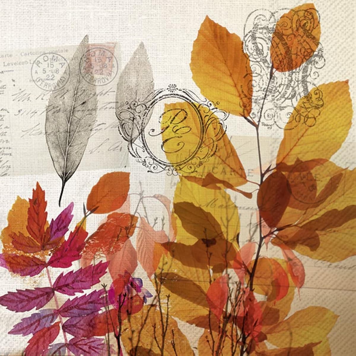 IHR Ideal Home Range - Paper Napkins AUTUMN MEMORIES Cream 20 Sheets 3 Layer Cocktail Napkins 5 x 5 Inches
