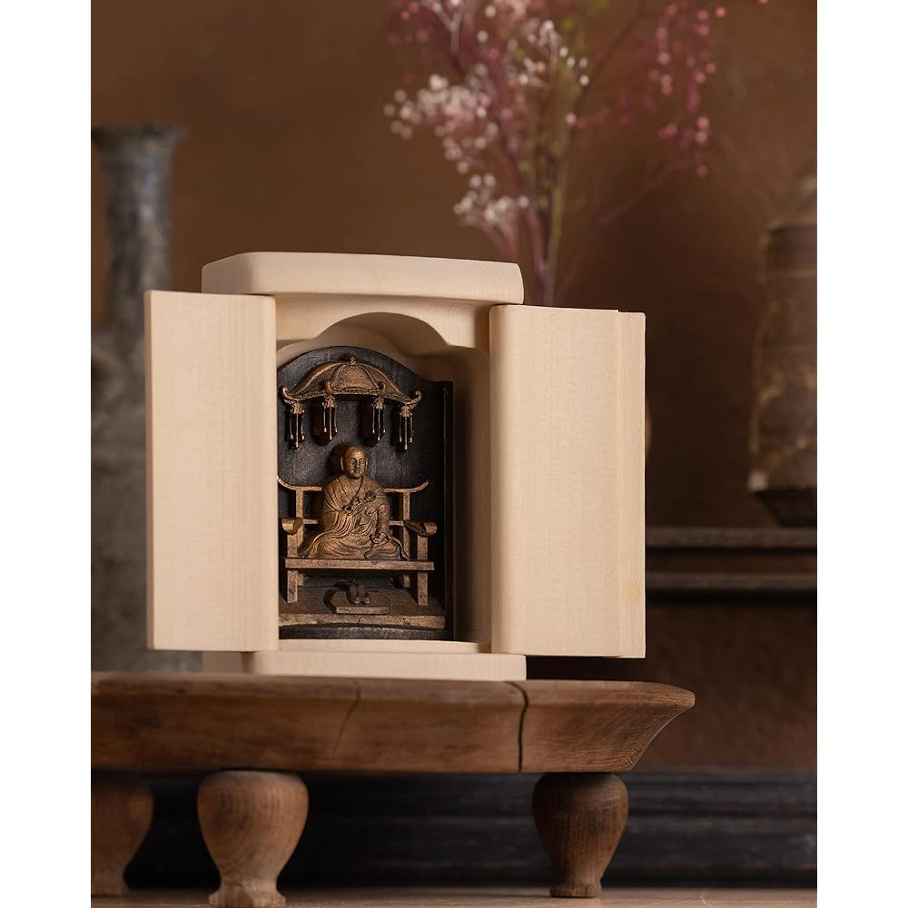 Zeku Kobo Daishi Kukai Buddha statue with Zushi (gold antique finish) Koyasan Kongo Sanmai-in prayer _Shingon sect Fudo Myoo Dainichi Nyorai Zodiac amulet principal image (T00254-N