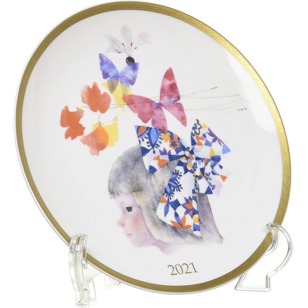 NARUMI 2022 Year's Plate Chihiro Iwasaki Girl with Dark Brown Hat Diameter 21cm Stylish Cute Made in Japan Gift Box Included 52430-21325