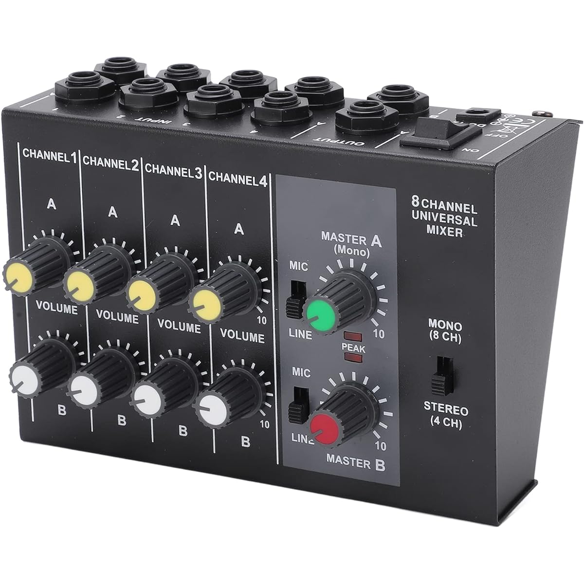 DC 12V 8 Channel Audio Mixer Input Mono Stereo Sound Mixing Console Low Noise 6.35mm Interface US Plug 110-240V Power Audio Mixer