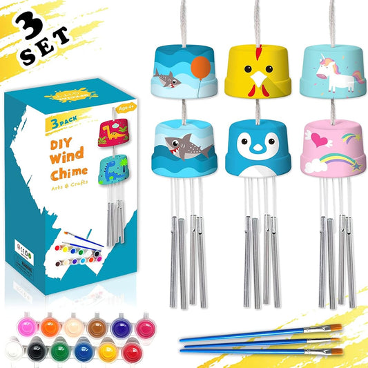 3 Pack DIY Wind Chime Kit Arts & Crafts for Boys Girls Kids Ages 8-12 4-8 6-8 5-7 3-5 Build & Paint Birthday Holidays Kids