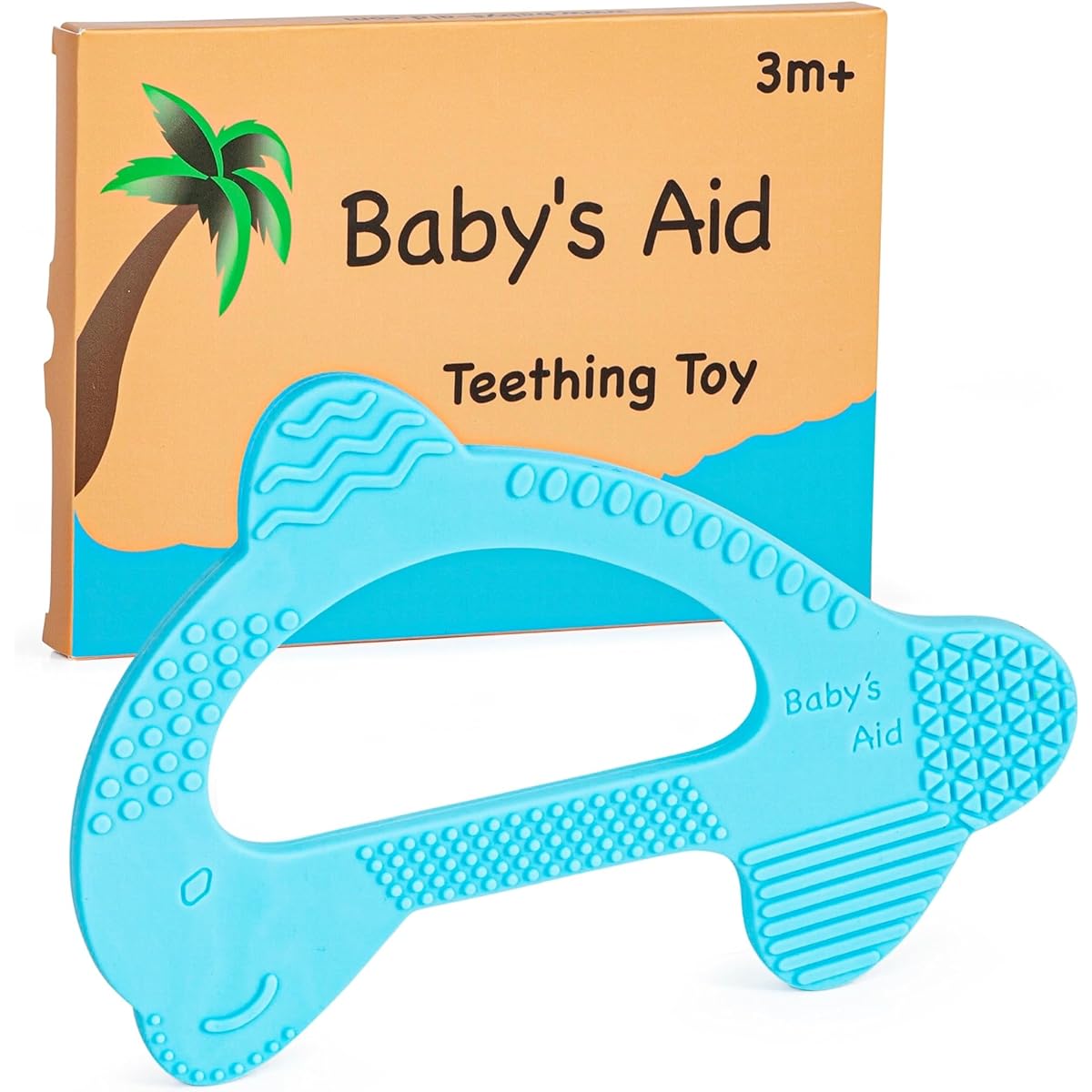 Baby's Aid Multi-Textured Dolphin Silicone Teether - Easy to Hold, Soft and Comfortable Teether - Comes with Gift Packaging for Baby Shower and Baby Registry