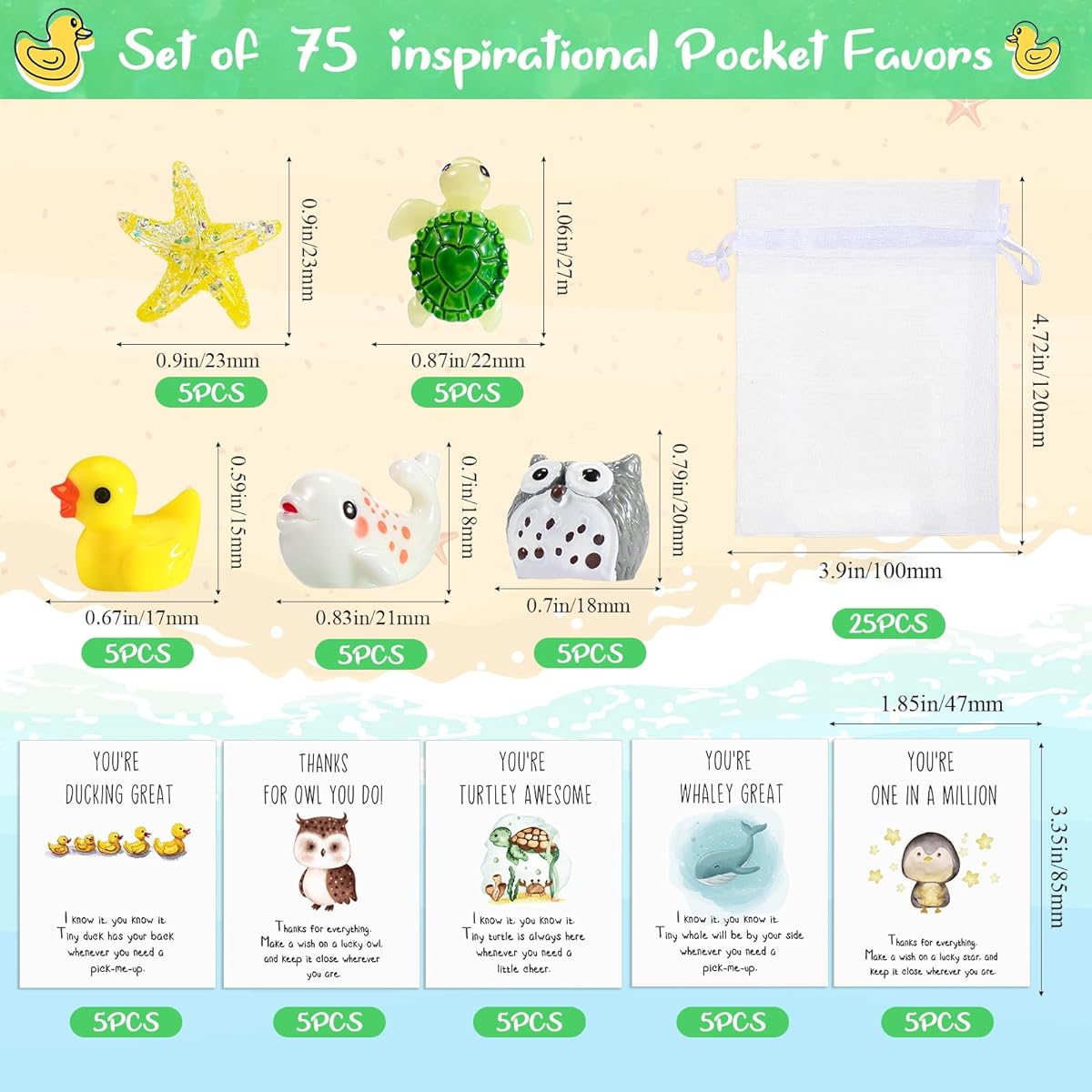 Employee Appreciation Gifts, Assistant Inspirational Gifts, Thank You Gifts, Animal Pun Thank You Cards, Funny Resin Duck, Star, Whale, Turtle, Owl for Coworkers, Pocket Keepsakes (25)