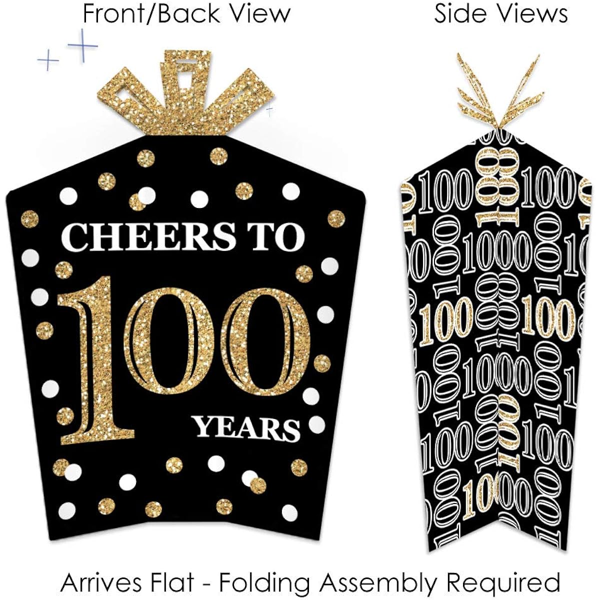 Big Dot of Happiness Adult 100th Birthday - Gold - Table Decorations - Birthday Party Fold and Flare Centerpieces - 10 Pieces