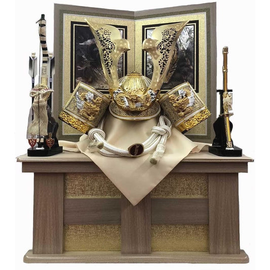 30-size storage type openwork pattern large 鍬形 helmet set [wearable helmet decoration] Two-panel folding screen J3530