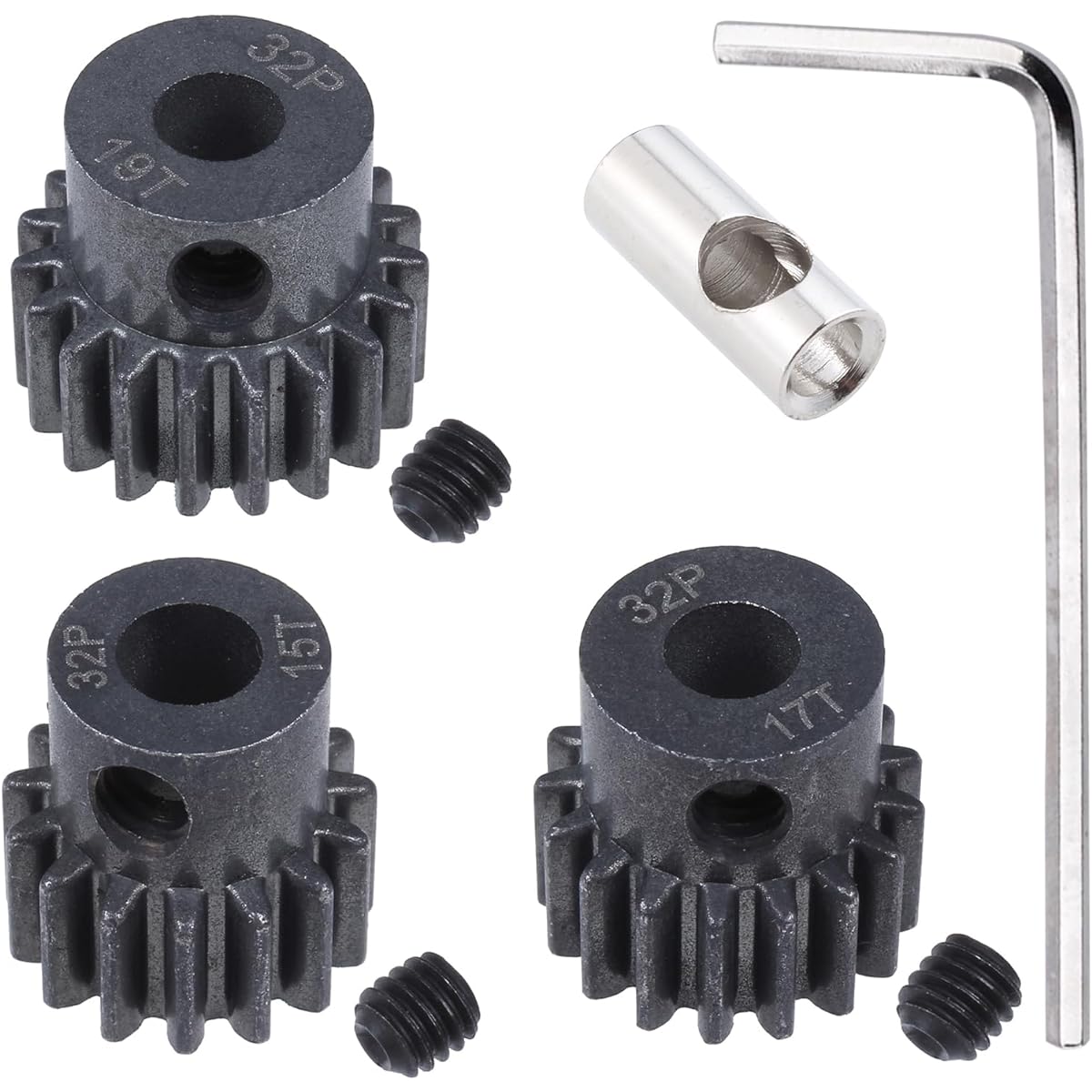Hobbypark Metal Steel Pinion Gear Set 0.8 Metric 32 Pitch (15T & 17T & 19T) Motor Gear 1/10 Traxxas Slash 4x4 Rustler 4x4 VXL Stampede 4x4 Summit E-Revo Parts
