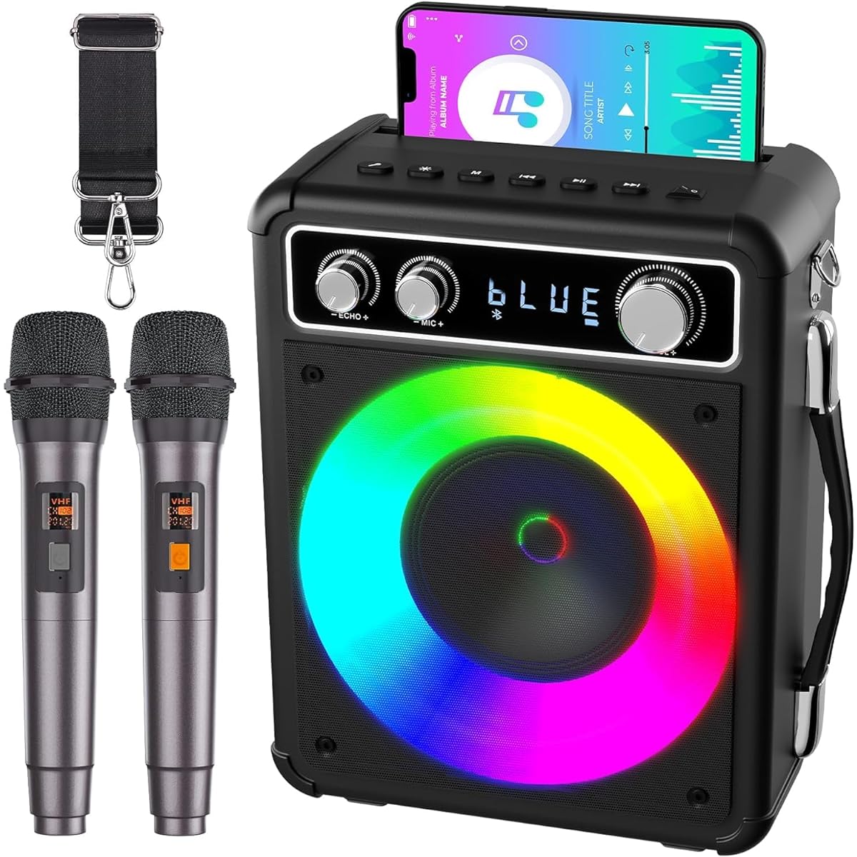 eless Microphones, Bluetooth 5.0 Karaoke Microphone, Small PA Set, Karaoke Machine, Portable Speaker Set, USB AUX, Android SD Card Compatible, Suitable for Home Parties/Speech Conferences/School Events/Seminars, etc., Japanese Instruction Manual Included