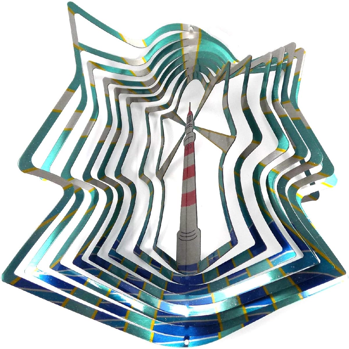 WorldaWhirl Whirligig 3D Wind Spinner Hand Painted Stainless Steel Lighthouse (30cm Inch, Multi Colour)