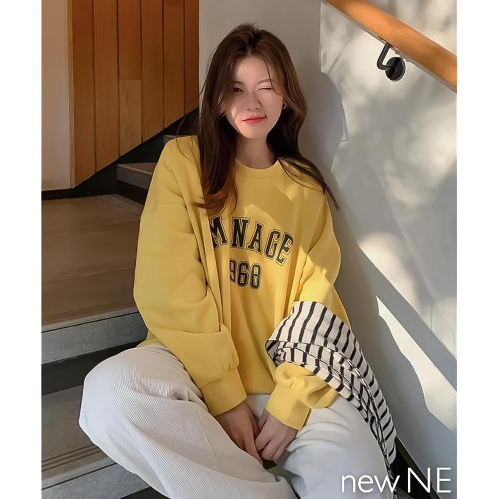 [newNE] English Logo Oversized Sweatshirt, Women's, Long Sleeve, Sweatshirt, Casual, Body Covering, Spring, Autumn