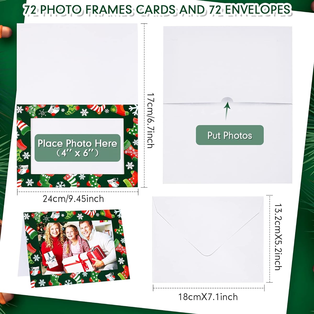 Christmas Photo Frame Greeting Cards with White Envelopes 72 Photo Sleeves Christmas Cards Fits 4 x 6 Inch Photos Christmas Card Photo Frame for Christmas Greeting Note Cards (Various Styles)