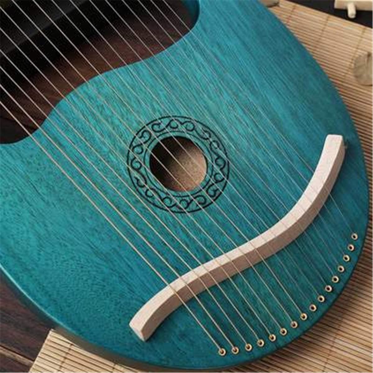 Harp Lyra Harp 16 Stringed Instrument Lyra Piano Metal String Tuning Key Portable Easy Learning (Color: Green, Size: 39x26x2.7cm)