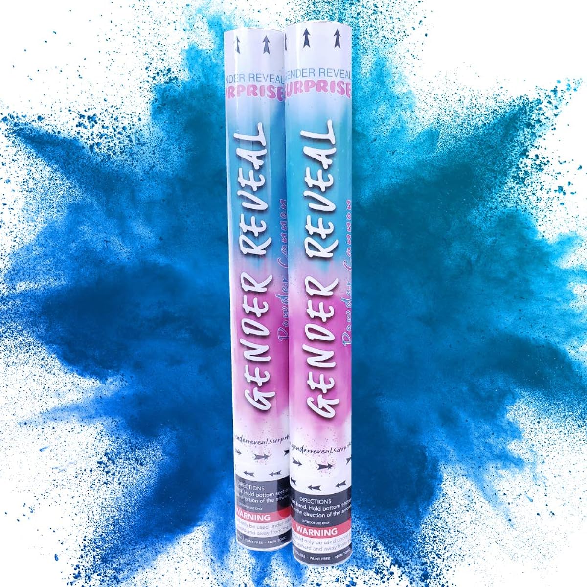 Gender Reveal Surprise Powder Cannon Set - 2 16" Non-Toxic Blue Powder Dispensers with 8 Free Gender Reveal Party Balloons