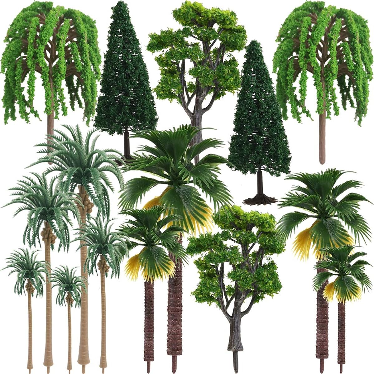 Model Tree Decor Kit Hobby Train Scenery Set Artificial Miniature Palm Trees Palm Trees Weeping Oak Pine Plants with Green Leaves and Base Moss Scenery Tunnel Building Decor AnyBack 15