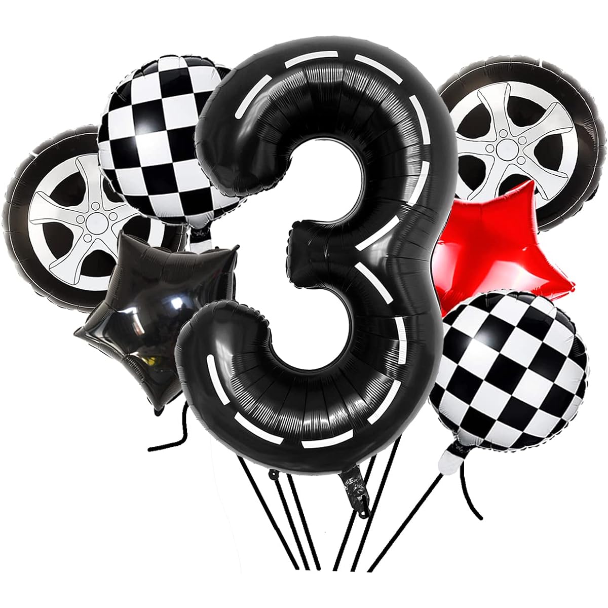 DEAPEICK Race Car Birthday Balloons Party Decorations 40 Inch Race Track Number Balloons Black Racing Car Check Flag Balloons Boys Race Car Theme Happy 2nd Birthday Decorations (3)