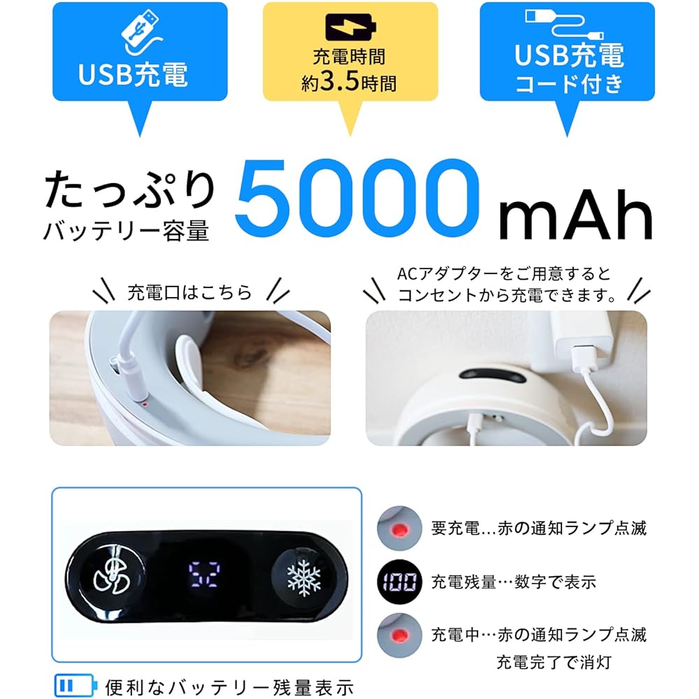 Favoreal Neck Fan, Neck Cooler, 2024 New Edition, With Cooling Plade, Portable Fan, Neck Cooler, No Feathers, 5,000 mAh, Large Capacity, USB Rechargeable, 3 Levels of Air Volume, Quiet Design, Neck