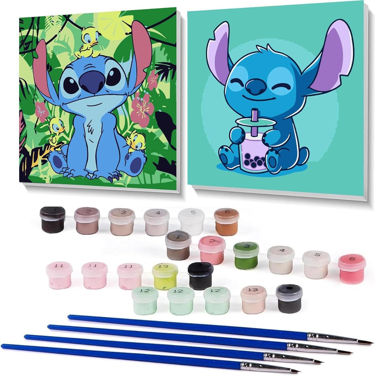 askkqtx 2 Pack Paint by Numbers for Kids, Sew by Numbers Easy Paint for 8-12 Year Old Kids, DIY Acrylic Oil Painting Kits for Home Wall Decor and Gifts, 8x8inch (Wooden Frame Included)