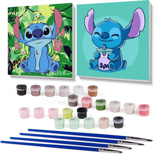 askkqtx 2 Pack Paint by Numbers for Kids, Sew by Numbers Easy Paint for 8-12 Year Old Kids, DIY Acrylic Oil Painting Kits for Home Wall Decor and Gifts, 8x8inch (Wooden Frame Included)