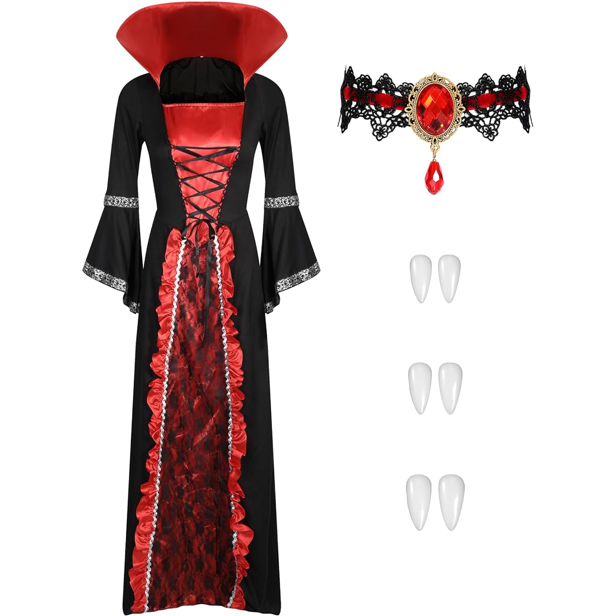 Xtinmee 5 Piece Royal Vampire Costume Set for Girls Vampire Theme Party Victorian Vampire Queen Role Playing Halloween Party