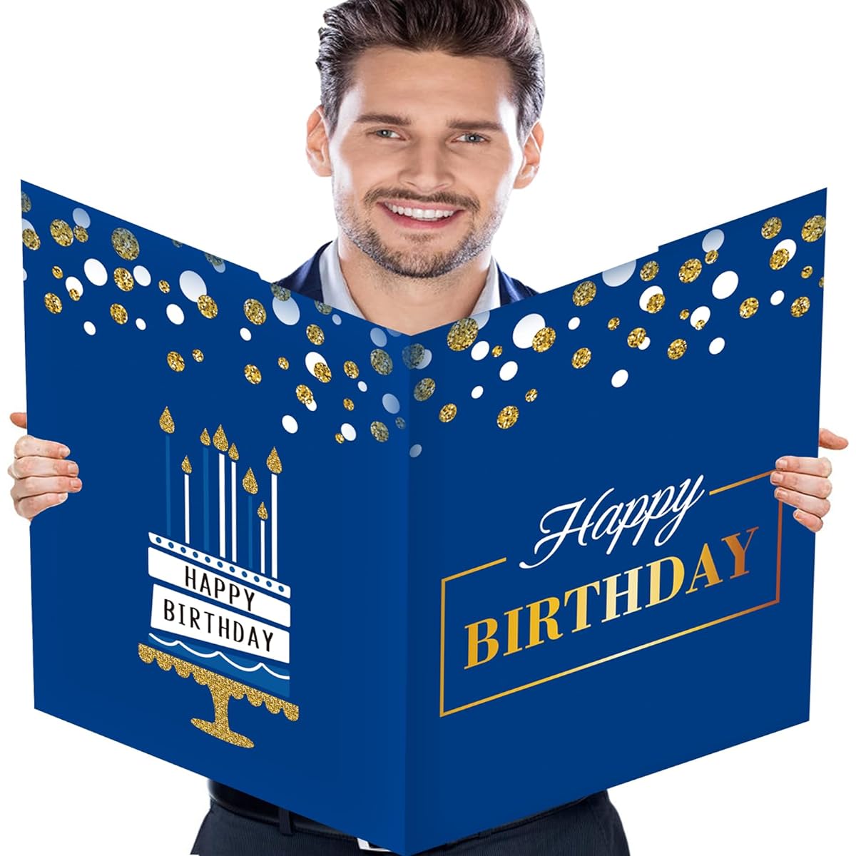Blue Jumbo Birthday Card 14x22 Inch Extra Large Birthday Party Greeting Card Giant Guest Book Message Greeting Card Large Birthday Gift Card for Kids/Girls/Women Happy Birthday Party Decorations Supplies