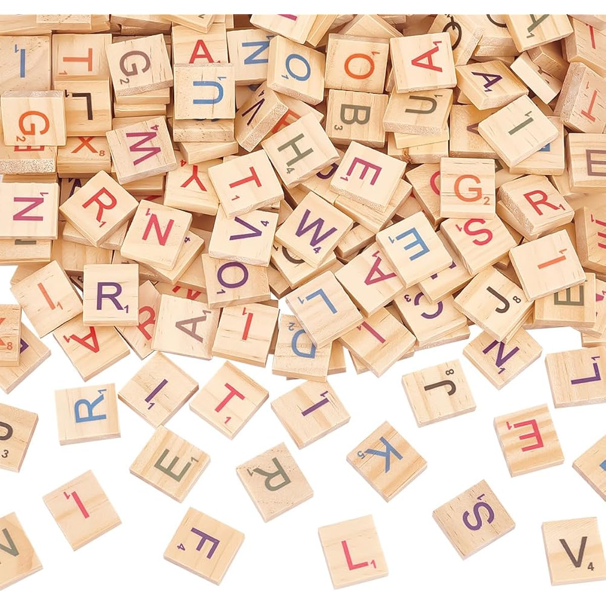 OLYCRAFT Colorful Wooden Letter Tiles A~Z Uppercase Wooden Colorful Scrabble Tiles Letter Tiles Wooden Pieces for Making Alphabet Coasters and Scrabble Crossword Game Dominoes 300 Pieces