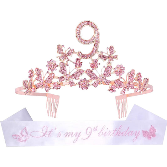 9th Birthday Decorations Party Supplies 9th Birthday Gifts Pink 9th Birthday Tiara and Sash 9th White Satin Sash 9th Birthday 9th Birthday Party Supplies and Decorations Happy 9th Birthdayda