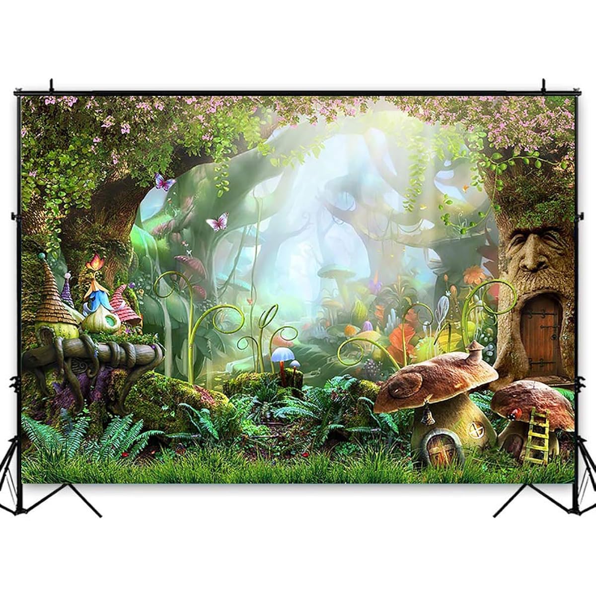 Avezano Forest Backdrop Fairy Tale Enchanted Forest Photography Background Spring Mushroom Fantasy Frost Safari Jungle Birthday Party Decorations(6x4ft)