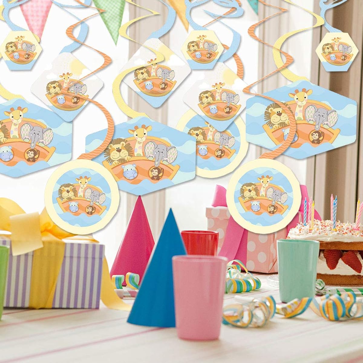 Big Dot of Happiness Noah's Ark Baby Shower Hanging Decor Party Decorations Swirls Set of 40