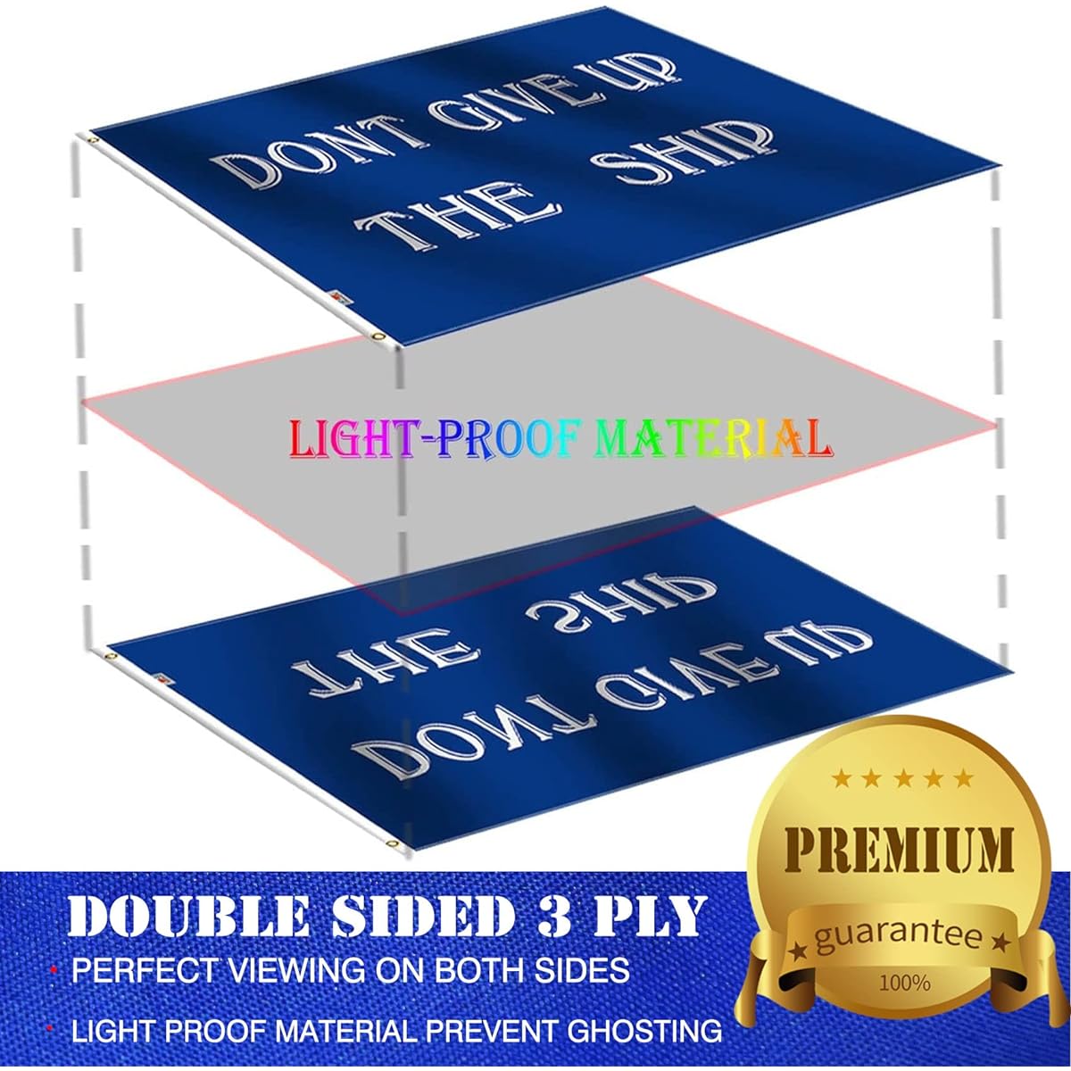 Durable Polyester 3 Ply Don't Give Up The Ship Flag Large 3x5ft Double Sided Medium Outdoor Commodore Perry Oliver Hazard Perry Navy Battle Game Flag