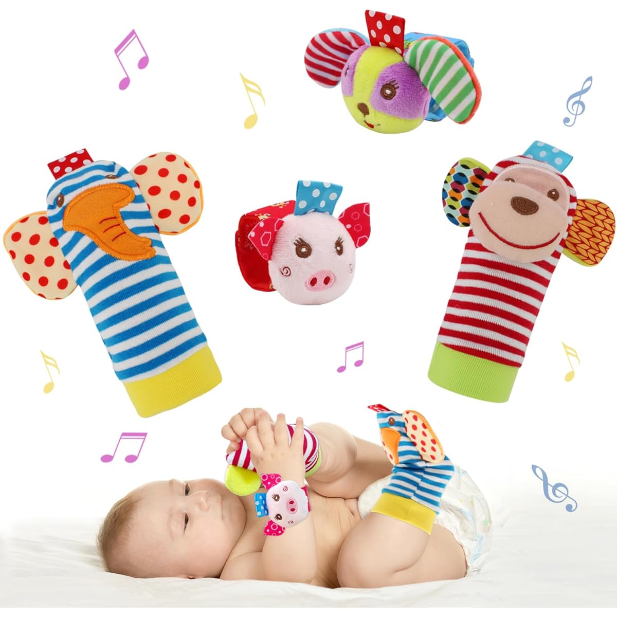 LEYOYO Baby Soft Rattle, Baby Infant Wrist Rattle, Foot Rattle, Finder Socks Set, Hand Arm Rattle Ring, Foot Ankle Wear, Newborn Baby, Boys, Girls