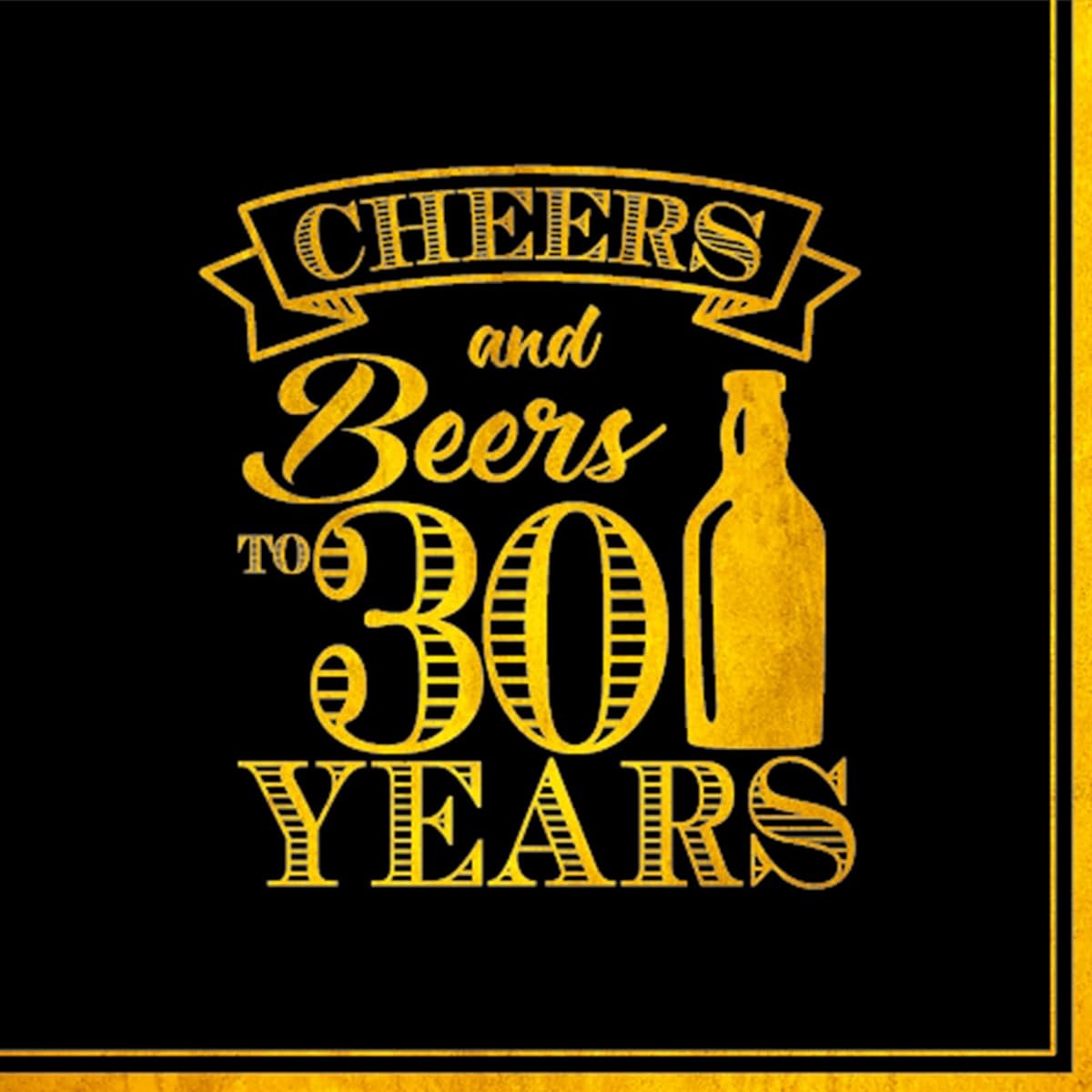 Cheers to 30th Party Napkins - 50 Count, 30th Birthday, 6.5x6.5 Inch, Disposable Party Supplies, Black and Gold Paper Napkins, Unisex, 30th Birthday Decorations, Wedding Anniversary