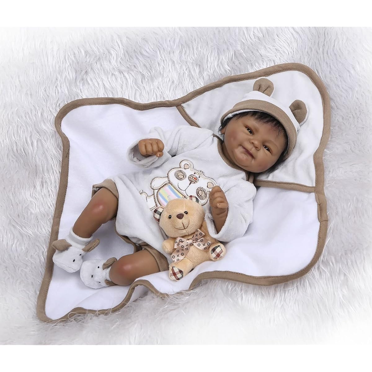Pinky 18inch 45cm Lifelike Reborn Baby Doll Cute Soft Doll Silicone Realistic Looking Newborn Baby Doll Native American Indian Black Skin Girl Doll Toy
