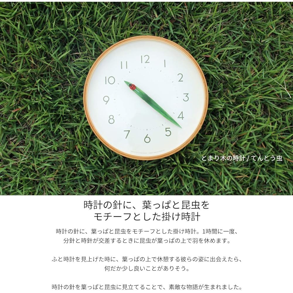 Lemnos Wall Clock Perch Clock Tent Ladybug Analog Wooden Frame Natural Color Wood SUR18-16 TENTO Diameter 25.4 x Depth 4.8cm