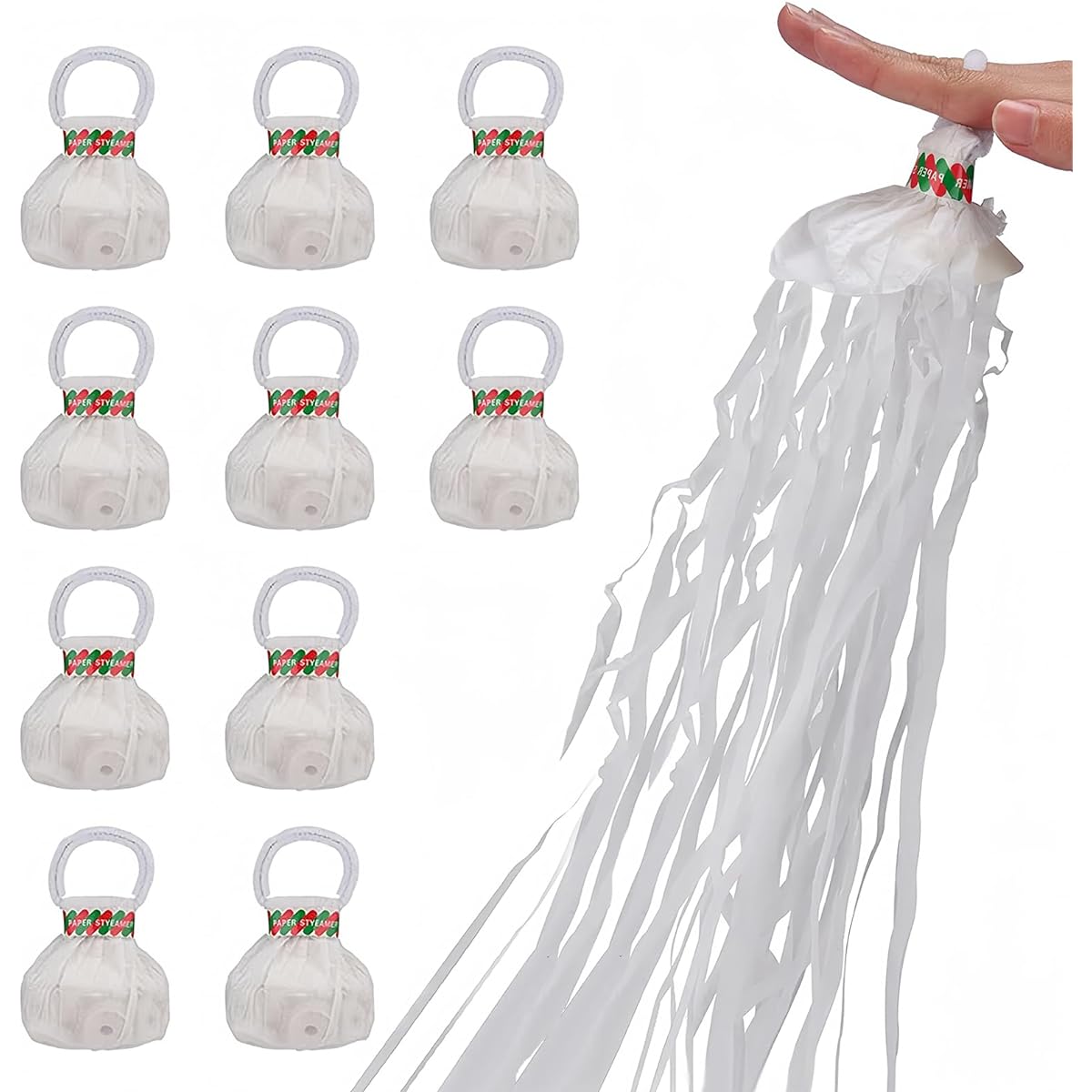 LM.XDBQ 10 Pack Streamers Poppers Hand Throw Streamers No Mess Confetti Magic Paper Crackers for Celebration Birthday Proposal Engagement Wedding Graduation Party Favors (White)