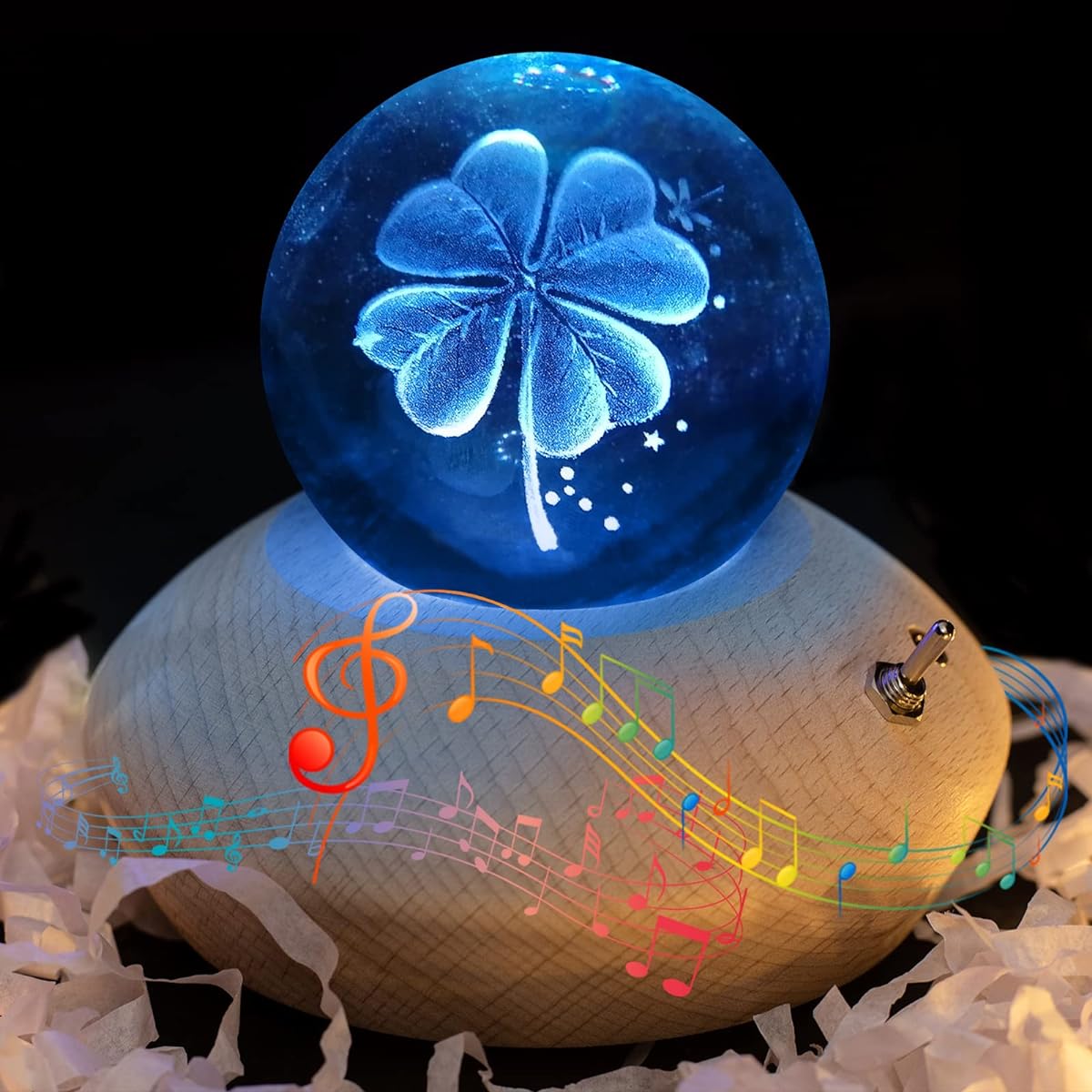 NEPIVEL Music Box, 3D Crystal Ball Music Box with RGB Light Projection, 360 Degree Rotating Wooden Base, Night Light, Perfect Gift for Valentine's Day/Birthday/Mom/Women/Girls/Kids, Room Decoration