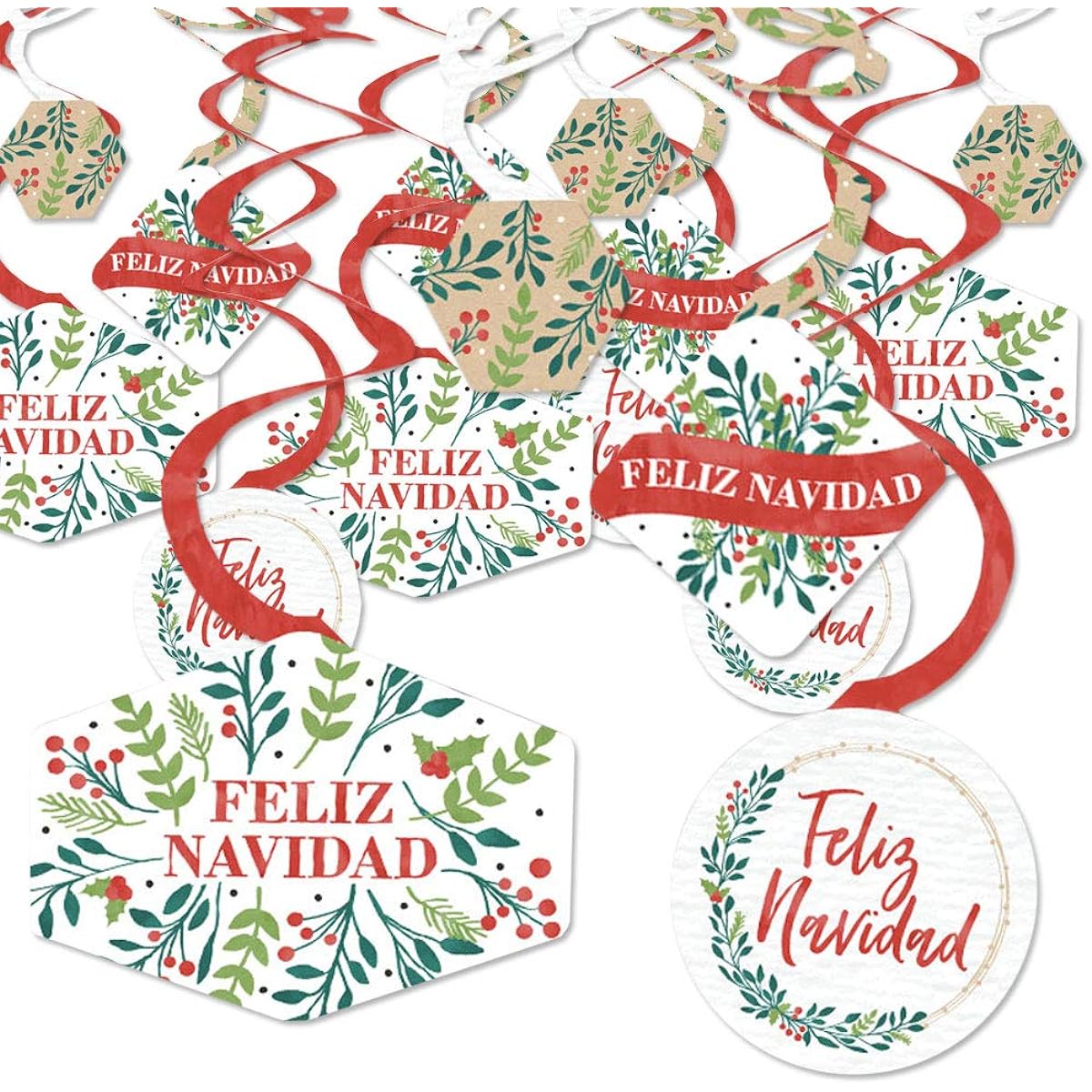 Big Dot of Happiness Feliz Navidad - Holiday and Spanish Christmas Party Hanging Decor - Party Decorations Swirls - Set of 40