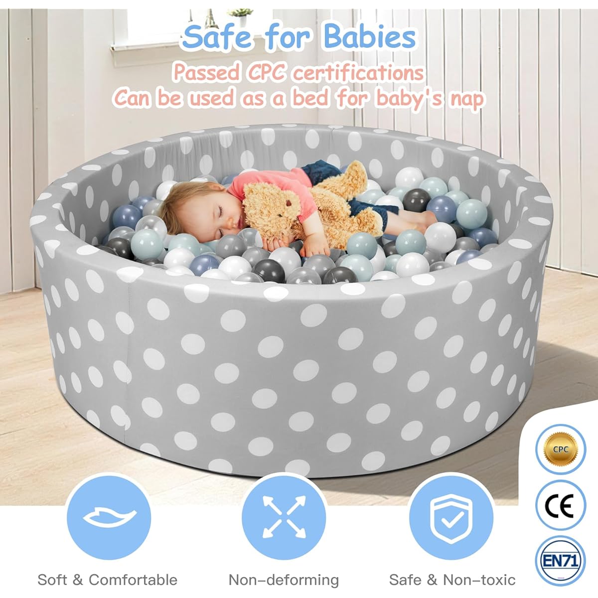Funsland Toddler Ball Pit 1-3 Baby Memory Foam Ball Pit Anti-Collision Playpen Ball Pool Removable Kids Ball Pit Soft Round Baby Ball Pit 35.4" x 11.4" (Balls Not Included)
