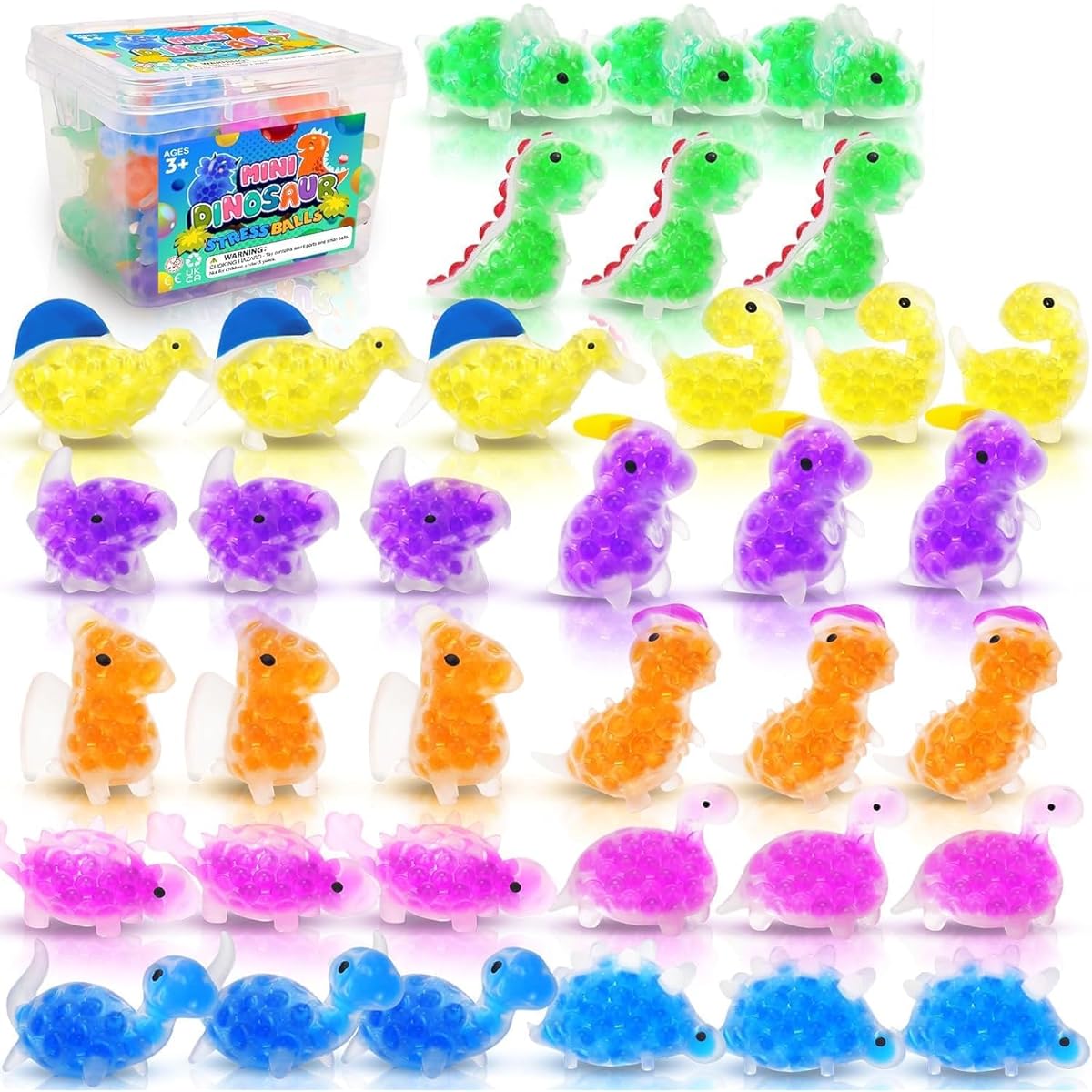 Dinosour Mini Sensory Stress Ball Squeeze Ball Fidget Toy with Water Beads for Kids, Relaxing Squishy Toy for Kids Party Favors, Dinosaur Miniatures, 36 Pcs