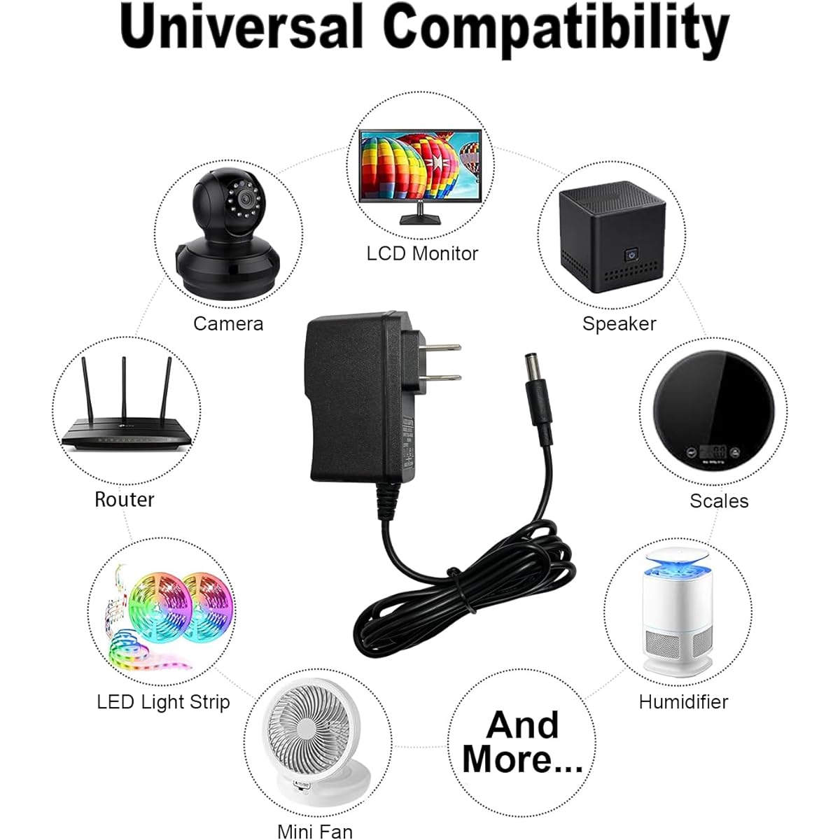 12V 1A Power Adapter AC 100-240V to DC 12V 1 Amp Charger for LED Strip Light Router Speaker Home Appliance Scanner Fan Plug 5.5 x 2.1mm & 2.5mm/DC Screw Terminal (6.6ft)