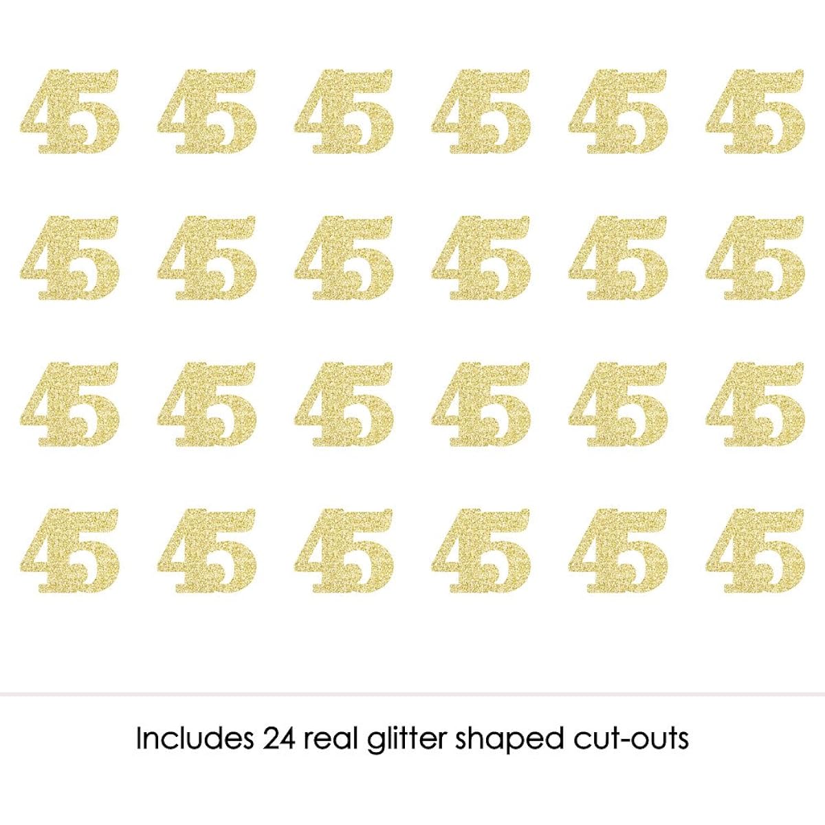 Gold Glitter 45 - No Mess Real Gold Glitter Cutout Numbers - 45th Birthday Party Confetti - Set of 24