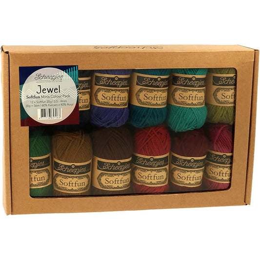 Scheepjes Yarn Softfun 12 x 20g Skein Color Pack (65706 - Jewel)