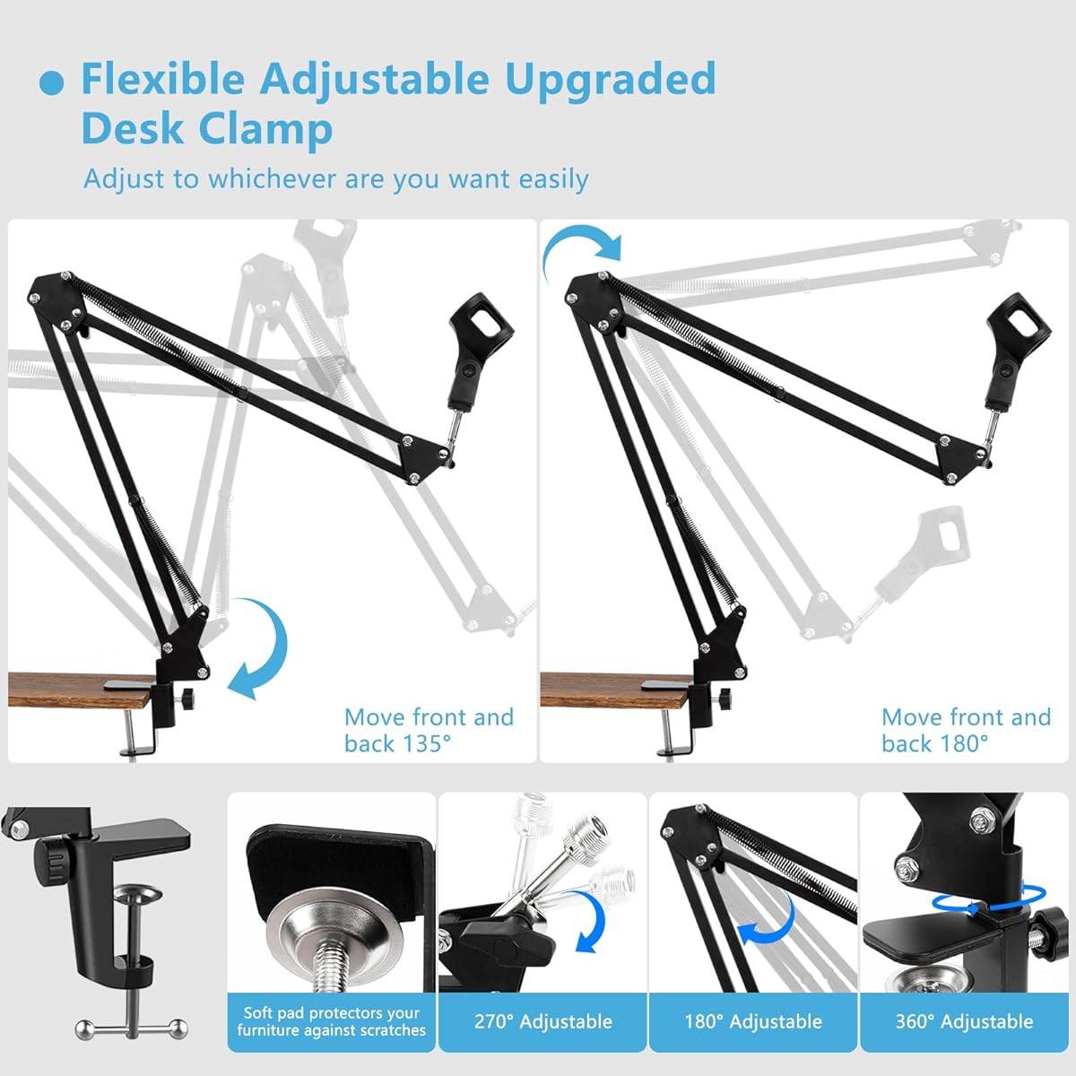 Microphone Arm Stand Upgrade Kit Adjustable Microphone Stand Desk Suspension Heavy Duty Scissor Arm Mic Boom Arm for B Y Snowball and Other Microphones Professional Streaming Voiceover Recording Gaming