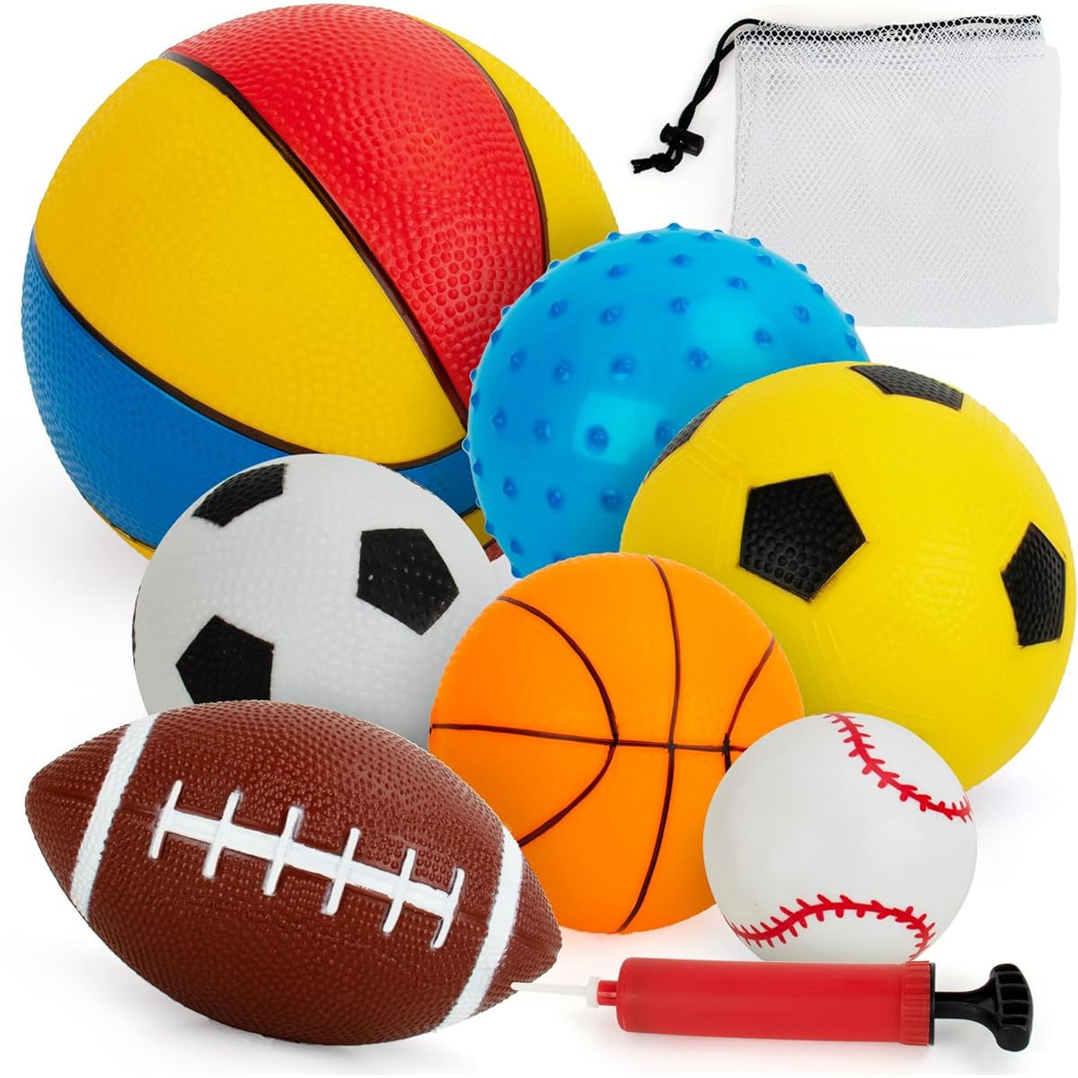 Toddler Balls 1-3 Toddler Sports Toys Set of 7 Kids Balls Soft Foam Baby Sports Balls Soccer Ball Basketball Baseball Rugby Bounce Ball Playground Indoor Outdoor Toy Gift with Bump/Bag