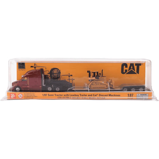 Diecast Masters | 1:87 Scale Peterbilt Model 579 Ultraloft Tandem Tractor with Lowboy Trailer and Cat D5M Dozer | Model 84419