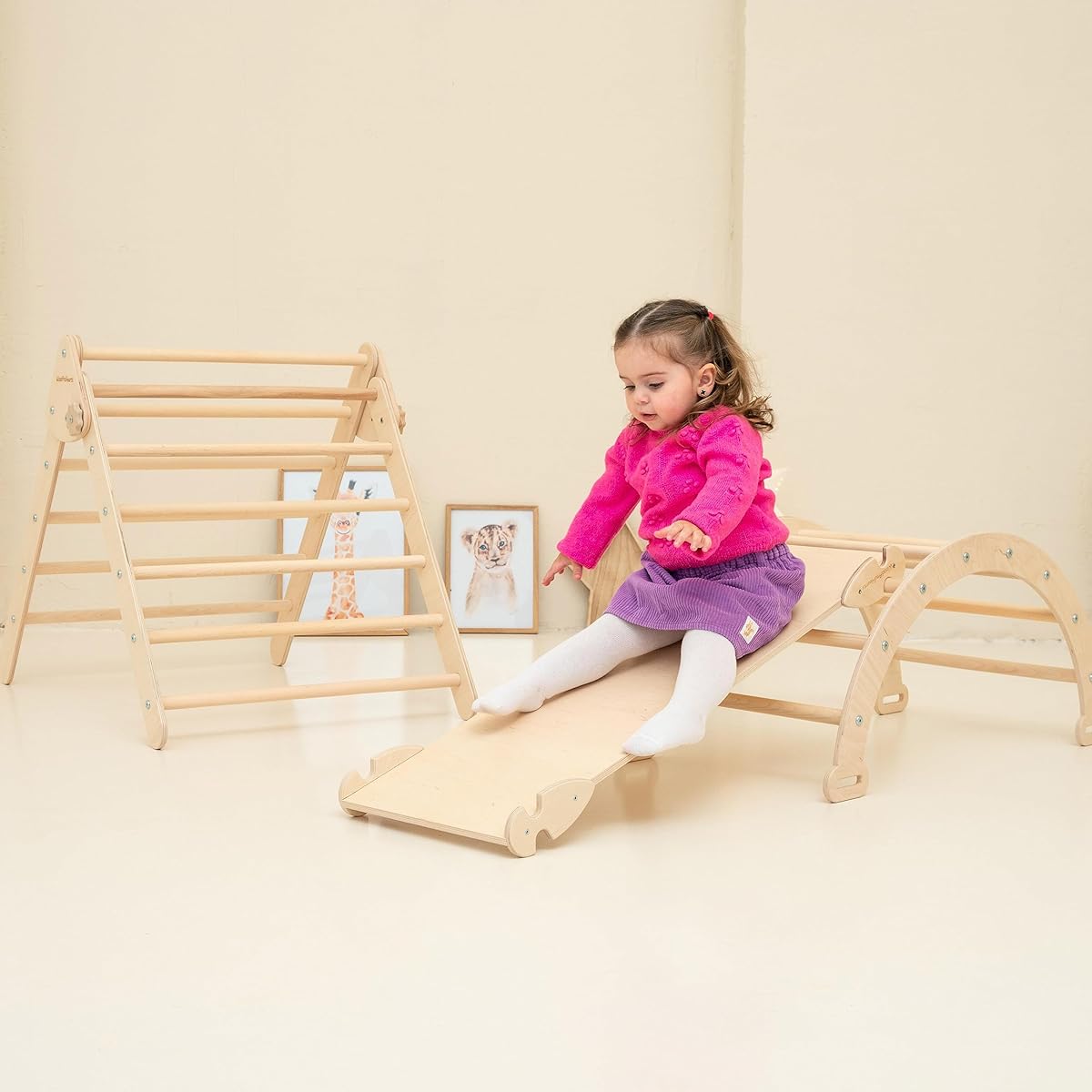 Foldable Wooden Climbing Triangle with Slide for Boys and Girls Ages 2-8 Gym Play Gym Slide Indoor Jungle Gym Jungle Gym Indoor Kids Indoor Slide (2-6 Years)