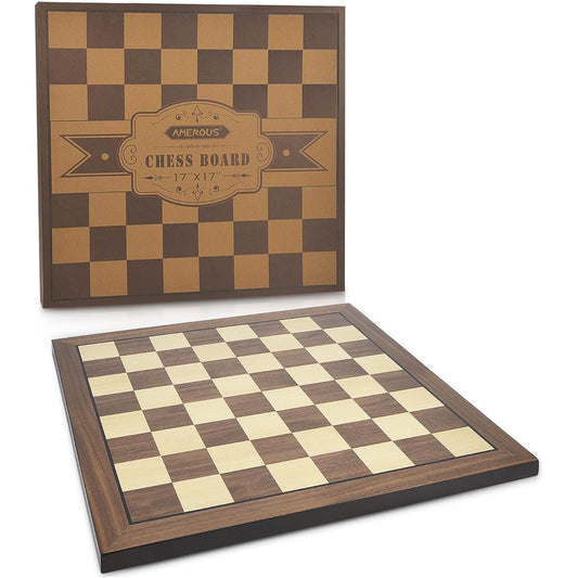 AMEROUS 17" Wooden Chess Board Only, Professional Tournament Chess Board Large Size with Gift Package - Chess Rules, Chess Board Game for Beginners, for Kids, Adults